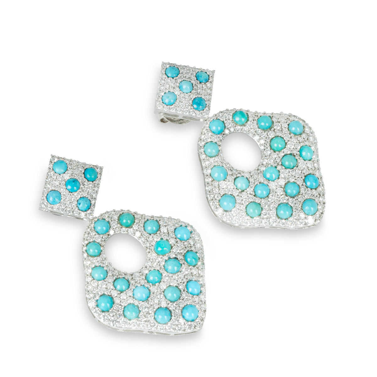 White Gold Diamond and Turquoise Drop Earrings